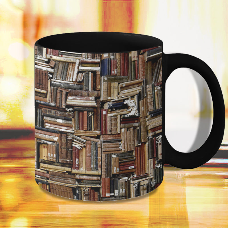 BowLift | Bookshelf Ceramic Coffee Mug - Gift for Cat Book Lovers
