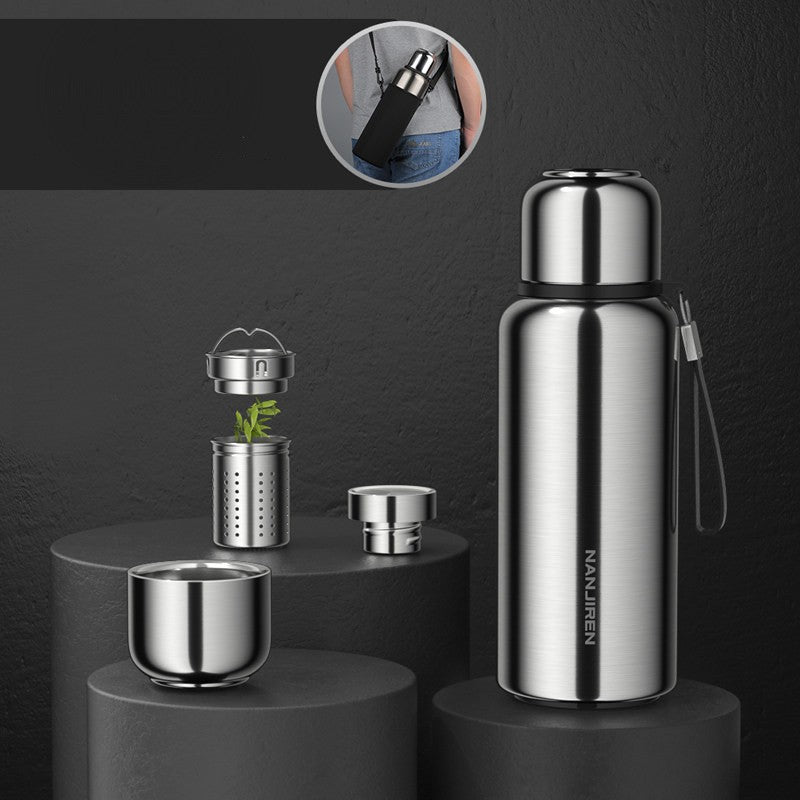 BowLift | Insulated Thermos Water Bottle, with Tea Filter & Wide-mouth Opening, for Coffee, Tea & Cold Beverage
