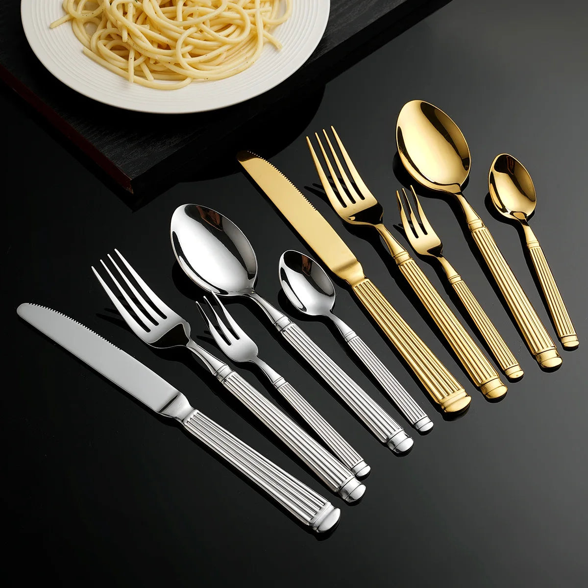 BowLift | Gold Roman Column Style Cutlery Set - Stainless Steel Flatware Set