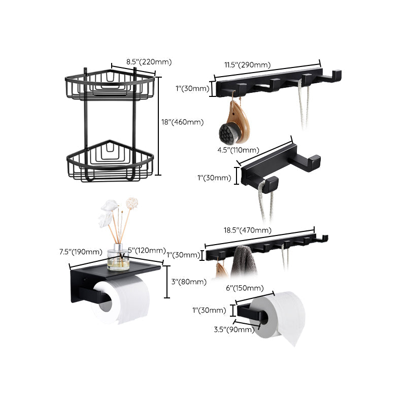 BowLift | Matt Black 5-piece modern bathroom accessory as a single item or as a set with towel bar