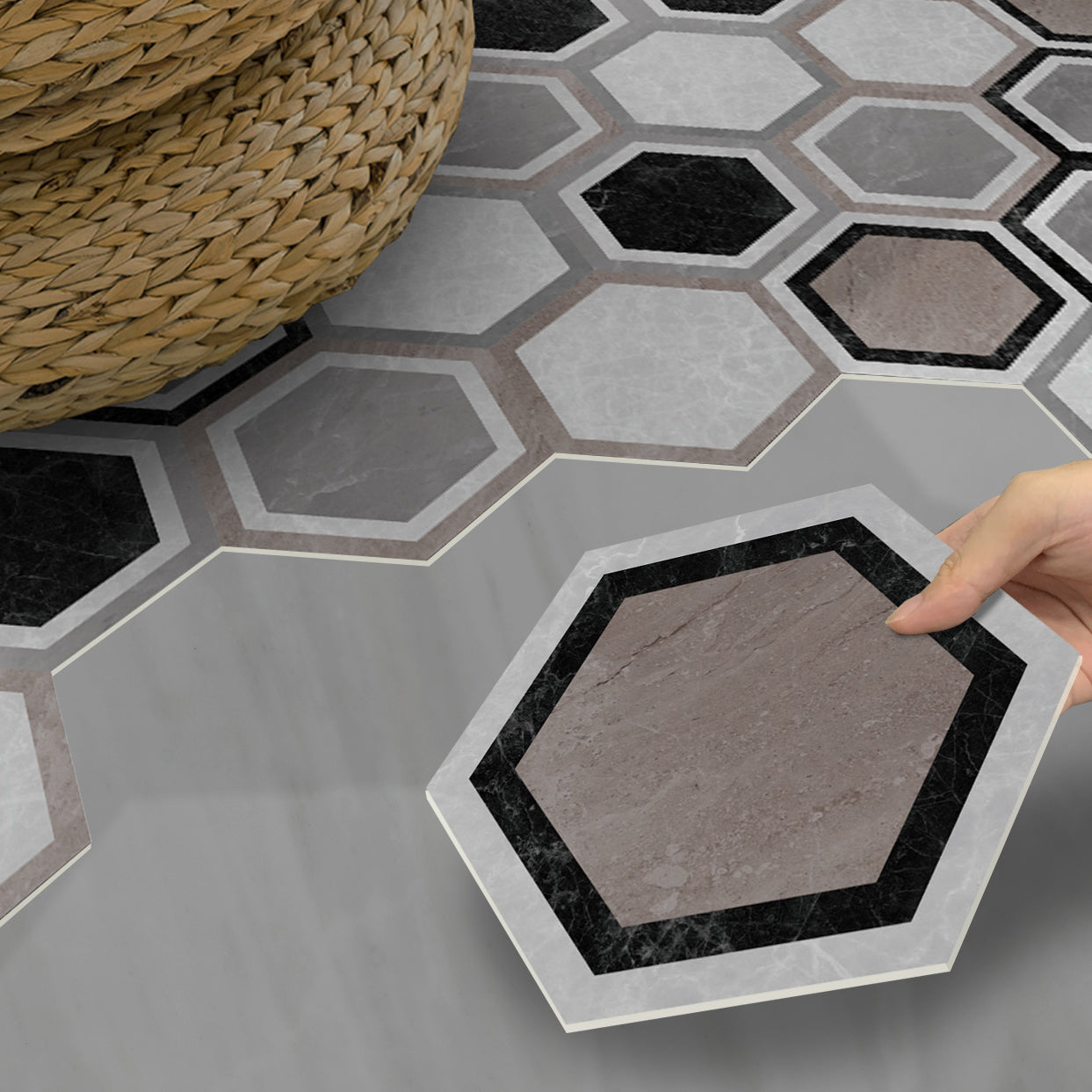 BowLift | Peel & Stick Vinyl Floor Mat Dark Vinyl Floor with Brick Look