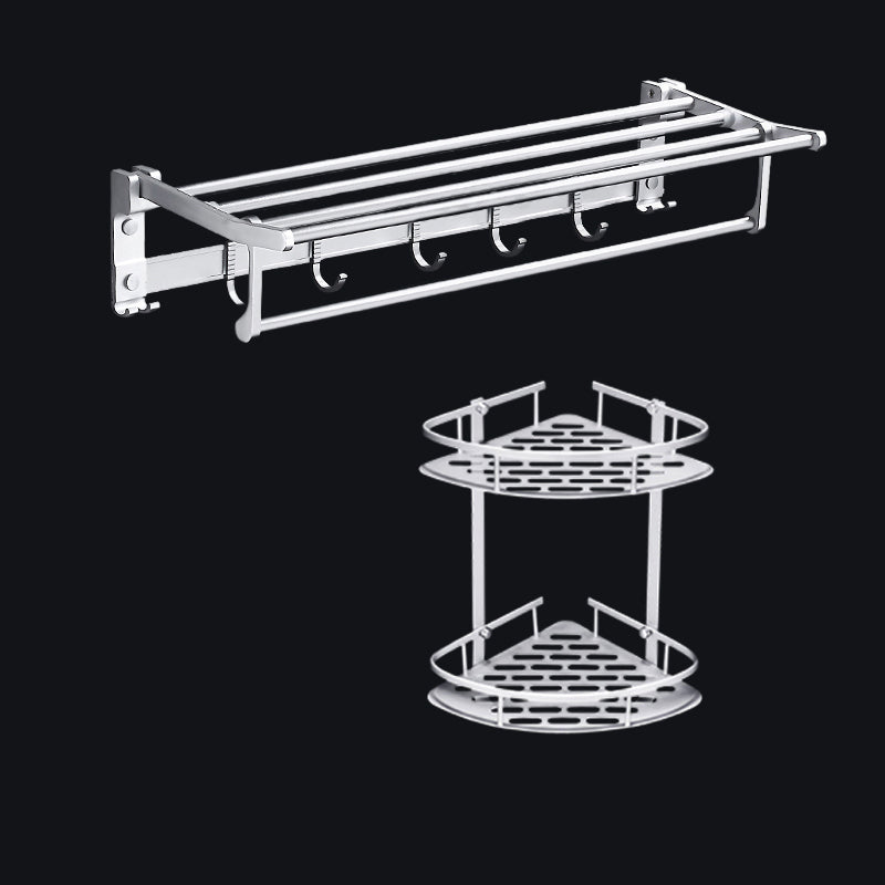 BowLift | Contemporary silver metal bathroom accessory set with towel rack