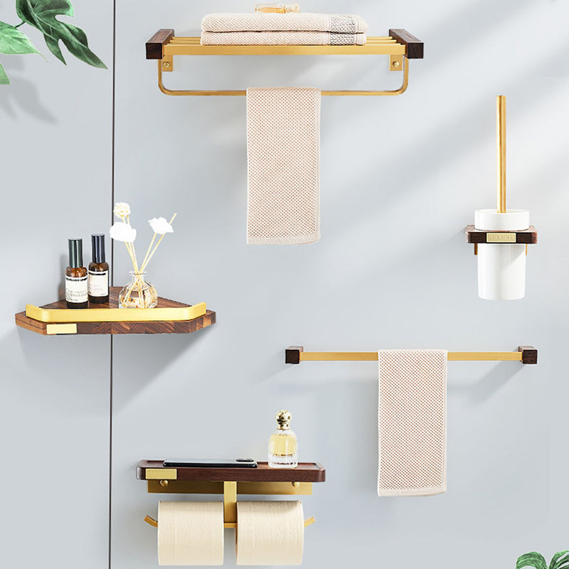 BowLift | 6-piece walnut bathroom accessory set metal gold bath hardware set