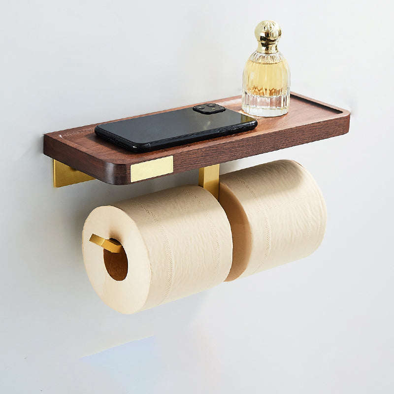 BowLift | 6-piece walnut bathroom accessory set metal gold bath hardware set