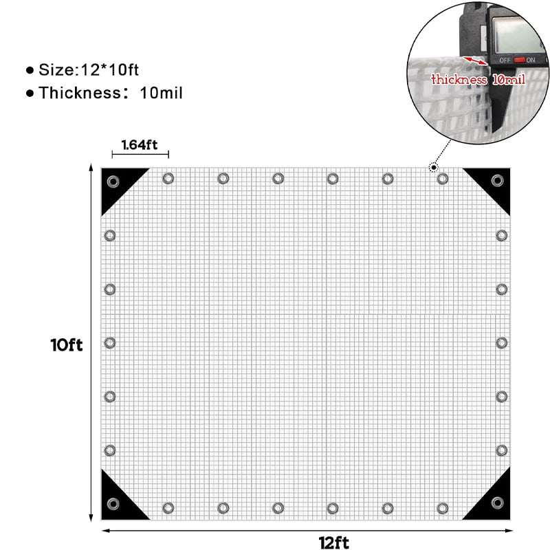 BowLift | 10x12 ft Waterproof Plastic Poly Tarp 10 Mil Clear Greenhouse Tarp Poly Garden Cover with Grommets