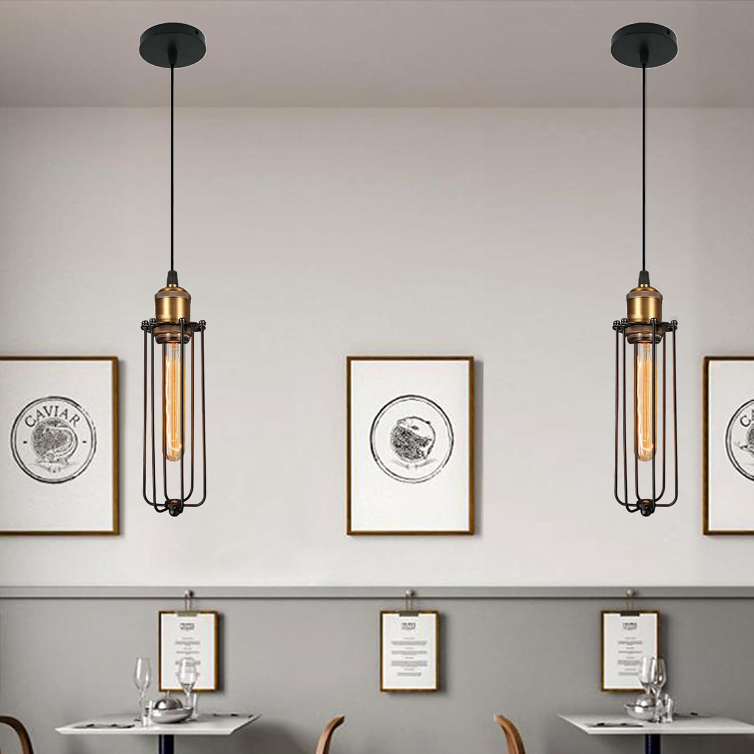 BowLift | Industrial Pendant Light in Retro Design – Vintage Hanging Lamp with Metal Grid