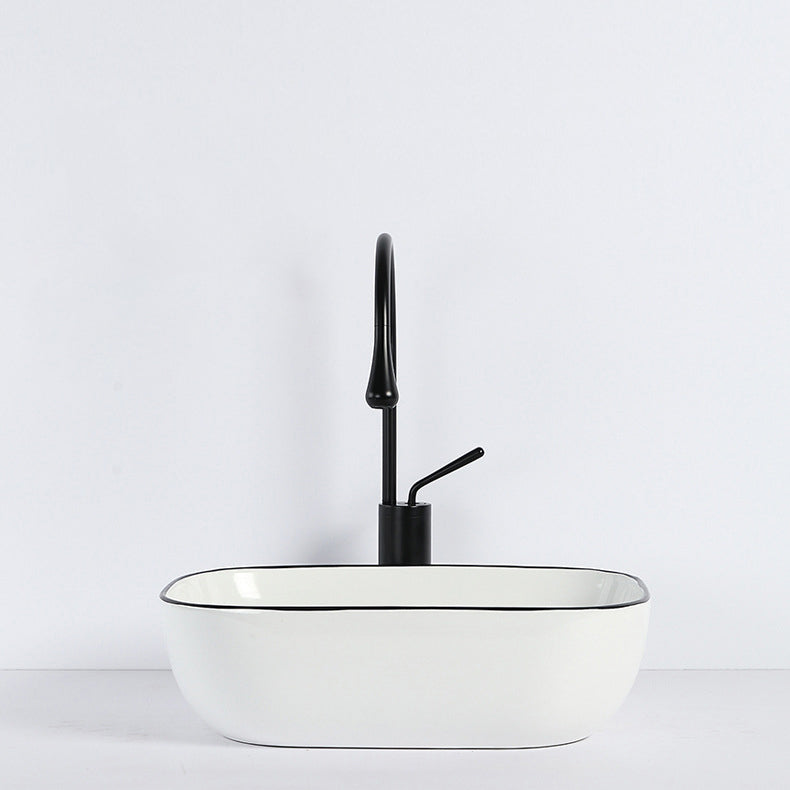 BowLift | Contemporary sink with pop-up drain porcelain rectangular basin