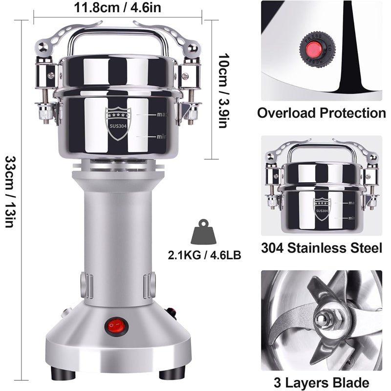 BowLift | 150g Electric Grain Mill Grinder 1500W High Speed Spice Grinder Commercial Pulverizer Powder Machine