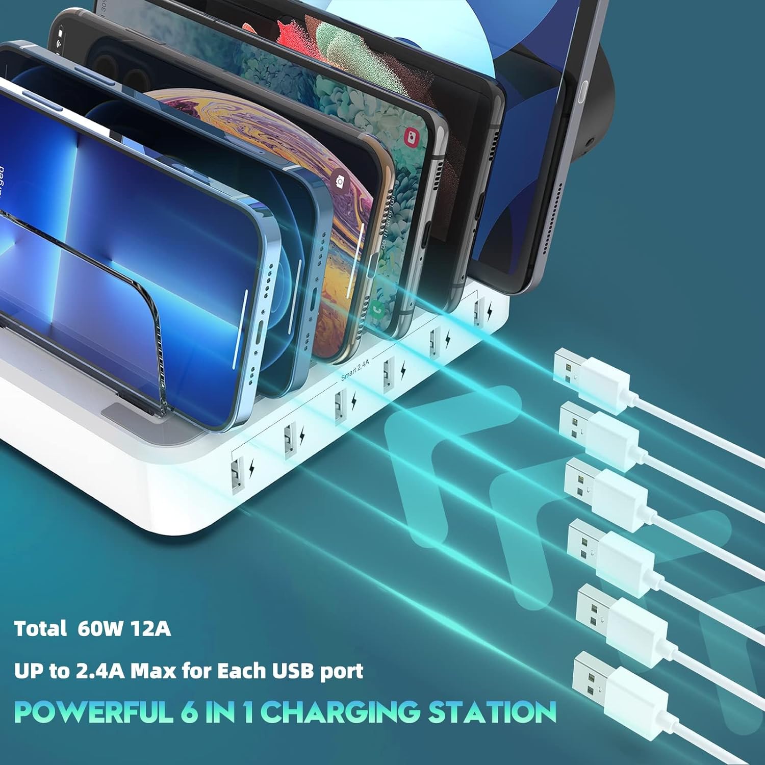 BowLift | 6-Port Multiple Device Fast Charging Station Organizer with Smart IC & Cable Set