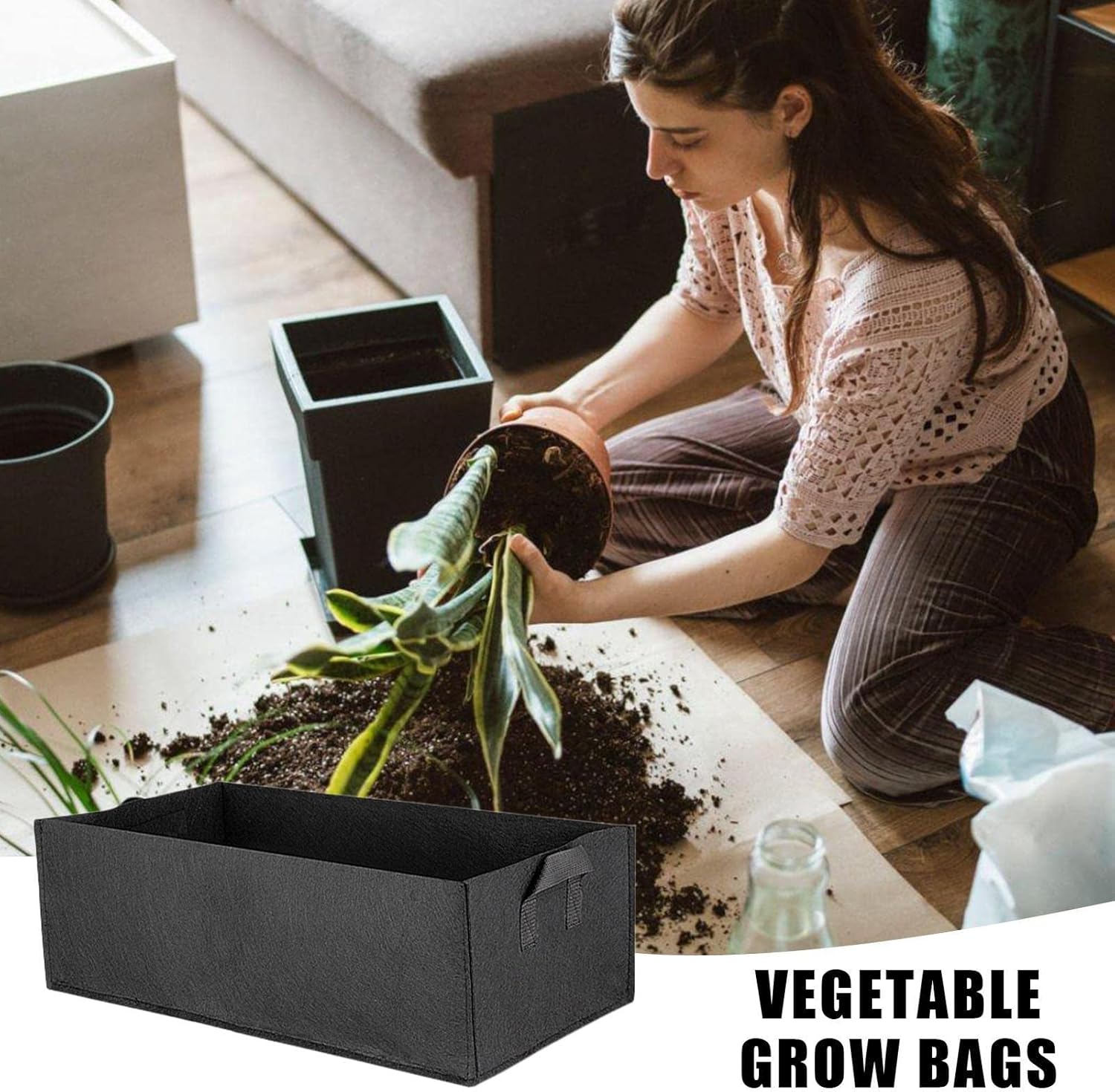 BowLift | Foldable storage box made of felt for plants with handles