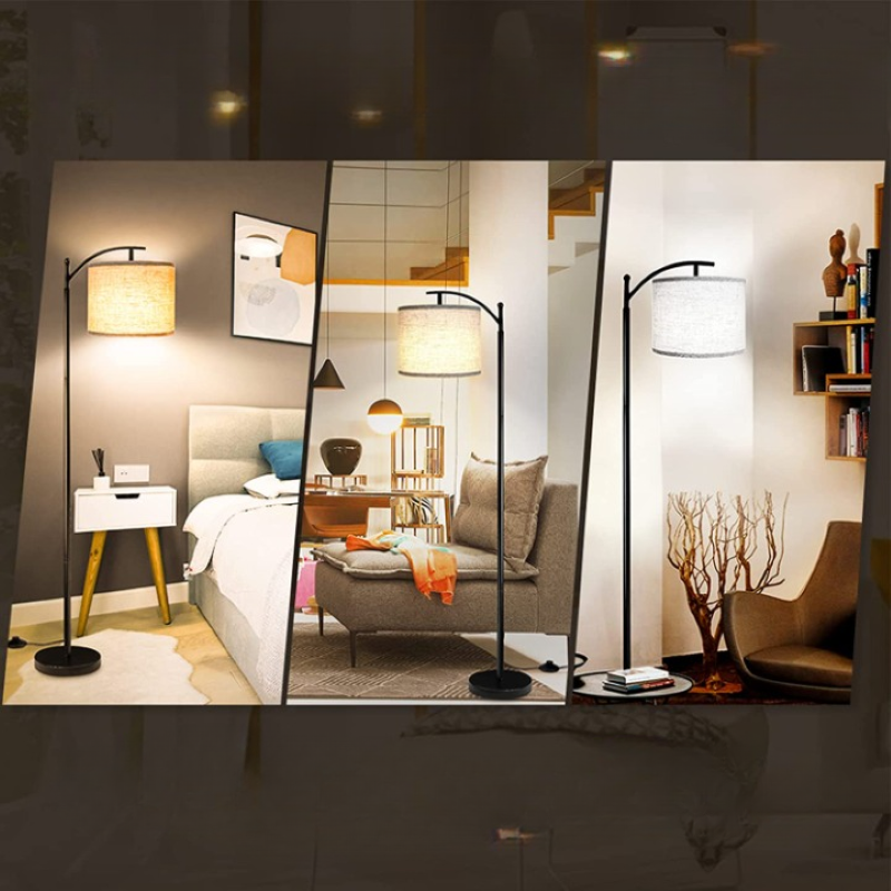 BowLift | Floor lamp with 3 color temperatures LED bulb, floor lamp high industrial floor lamp reading for bedroom, office, white lampshade included