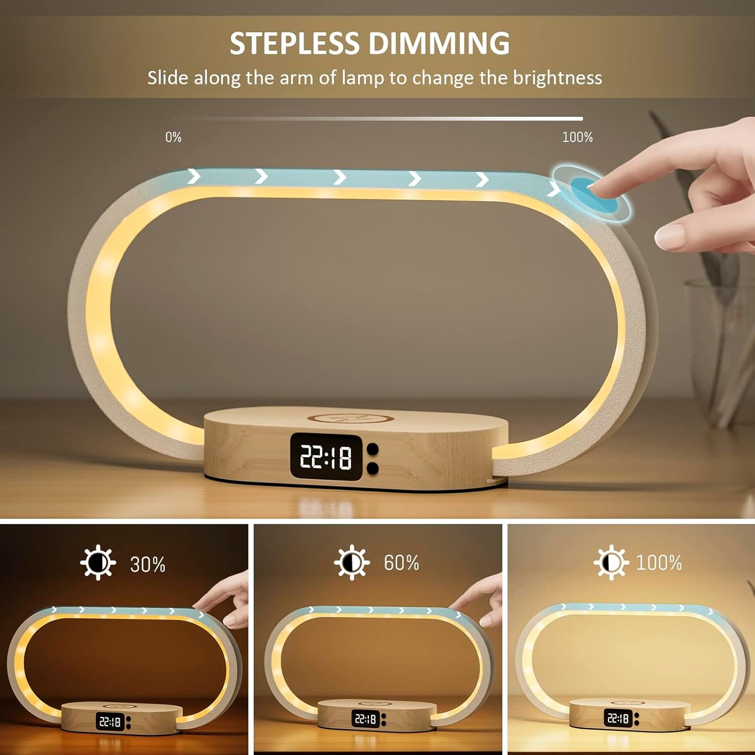 BowLift | Wireless Charging Bedside Table Lamp with Clock – Lumora