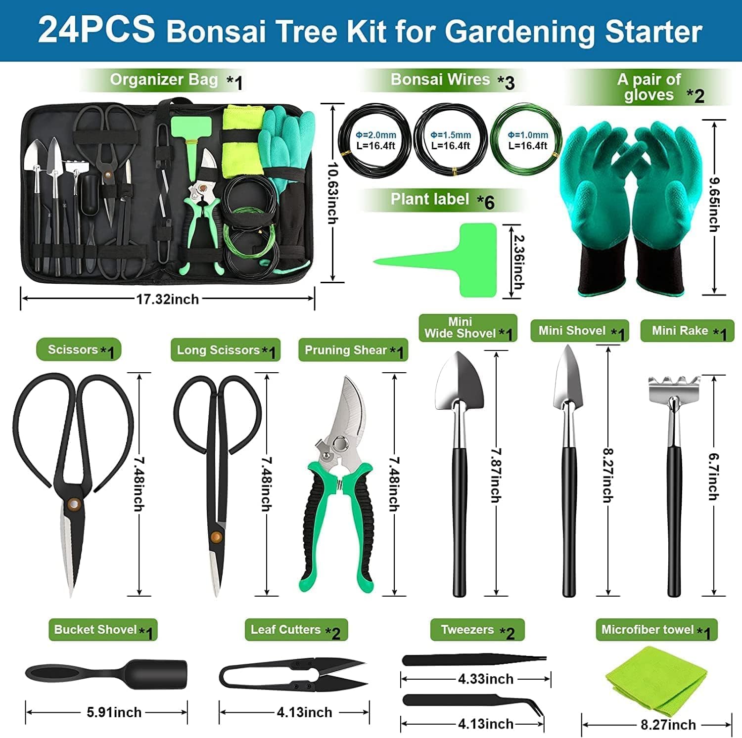 BowLift | 24-Piece Bonsai Tree Care Kit with High-Carbon Steel Tools and PU Leather Bag – Sevora