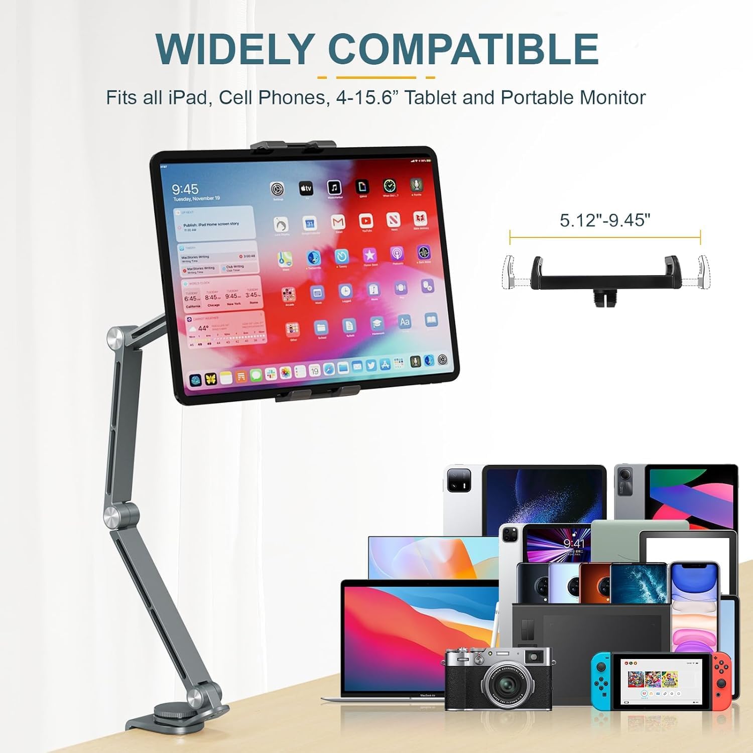 BowLift | Adjustable Aluminum Tablet Desk Stand with 360° Rotation – Movaro