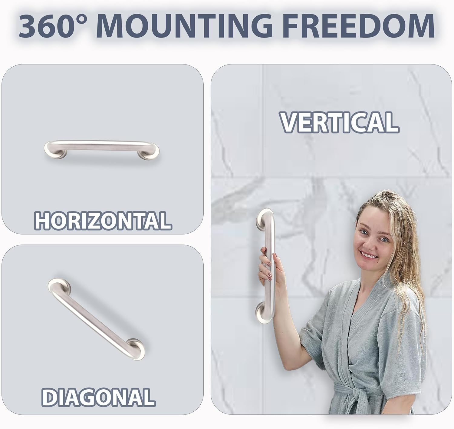 BowLift | Stainless Steel 20cm Bathroom Shower Grip Bar & Towel Holder