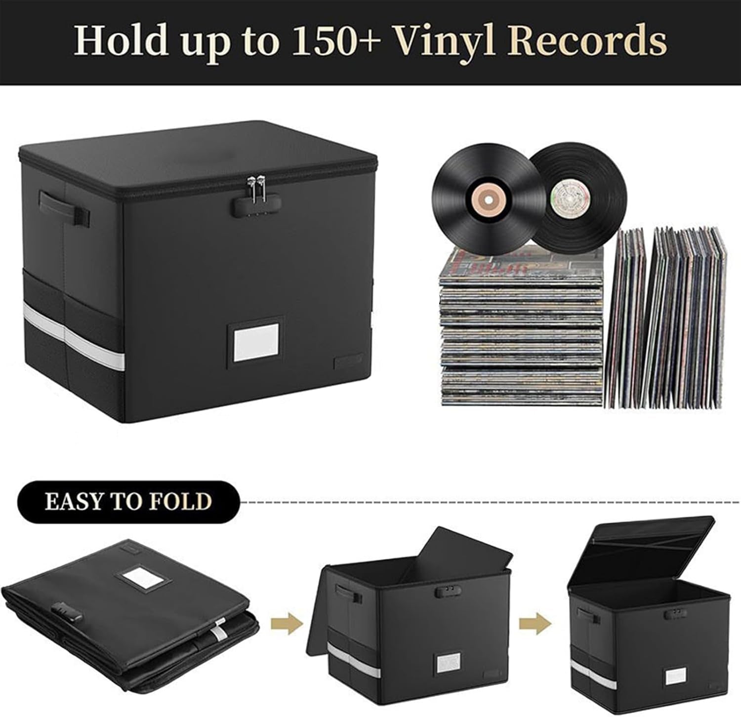 BowLift | Fireproof Record Storage Case – Waterproof Organizer for 150+ 12-Inch Records – Arcion