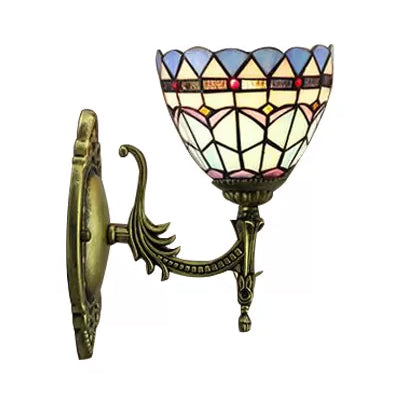 BowLift | Baroque Bowl Wall Lamp 1 Light Blue Glass Mini Wall Light Lighting in Antique Brass