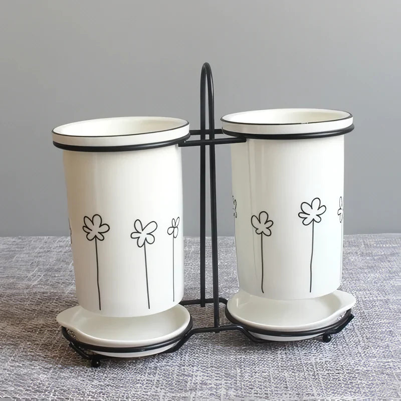 BowLift | Ceramic Chopsticks and Utensil Storage Set with Drainage Rack