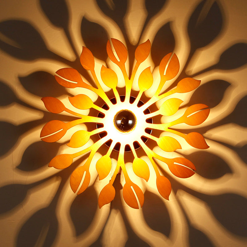 BowLift | Wooden floral wall lamp wall light simple style 1 head beige wall light for bedroom