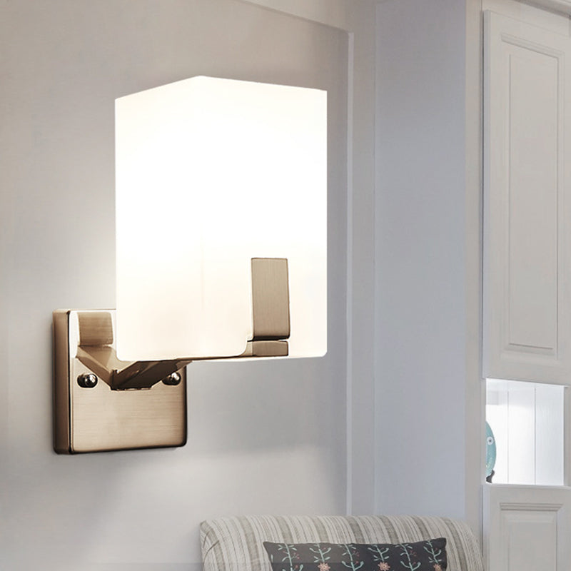 BowLift | White Frosted Glass Cube Wall Light Modernism 1 Light Wall Lamp in Nickel