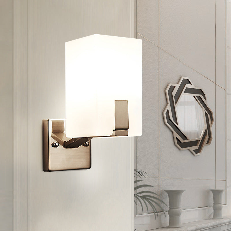 BowLift | White Frosted Glass Cube Wall Light Modernism 1 Light Wall Lamp in Nickel
