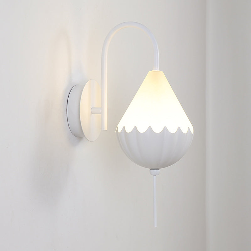 BowLift | Metallic Curved Arm Wall Light Contemporary LED Wall Sconce in White with Beaded Acrylic Shade