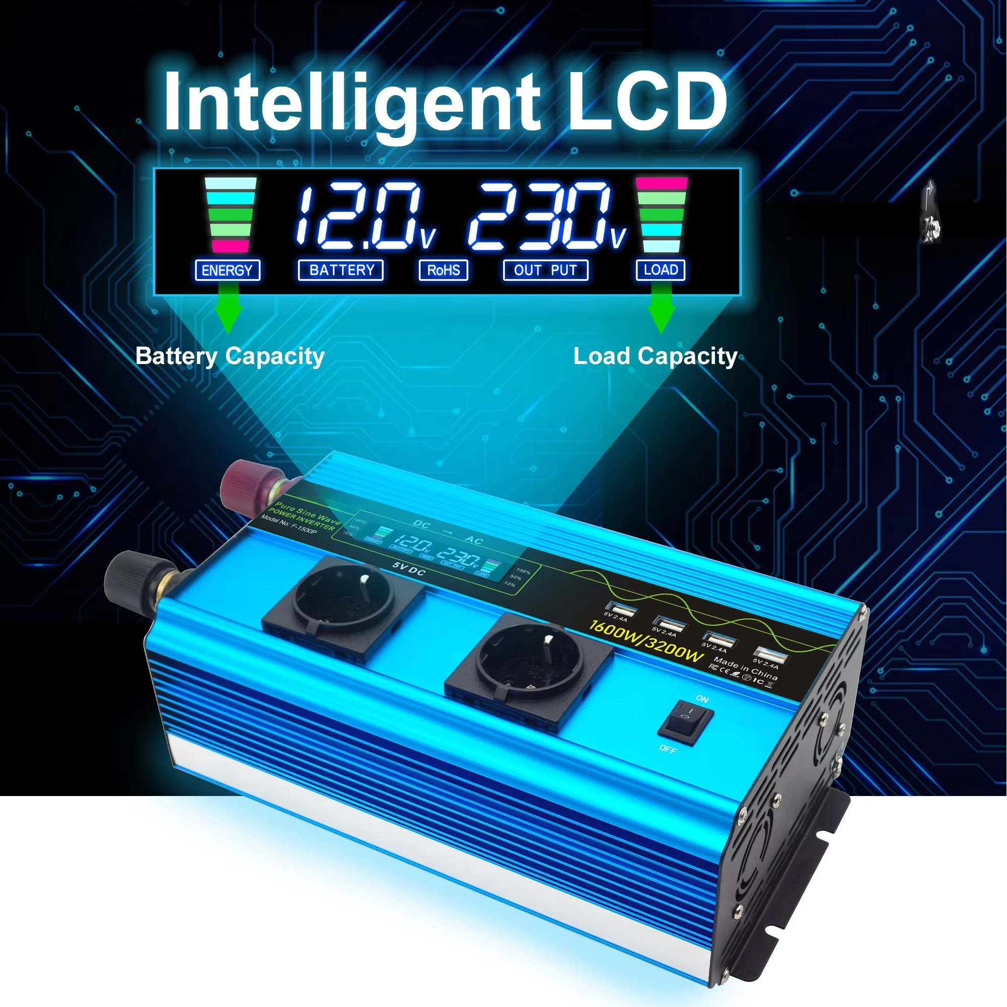 BowLift | 4000W Pure Sine Wave Power Inverter 12V/24V DC to 110V/220V AC Converter for Car and Solar Systems