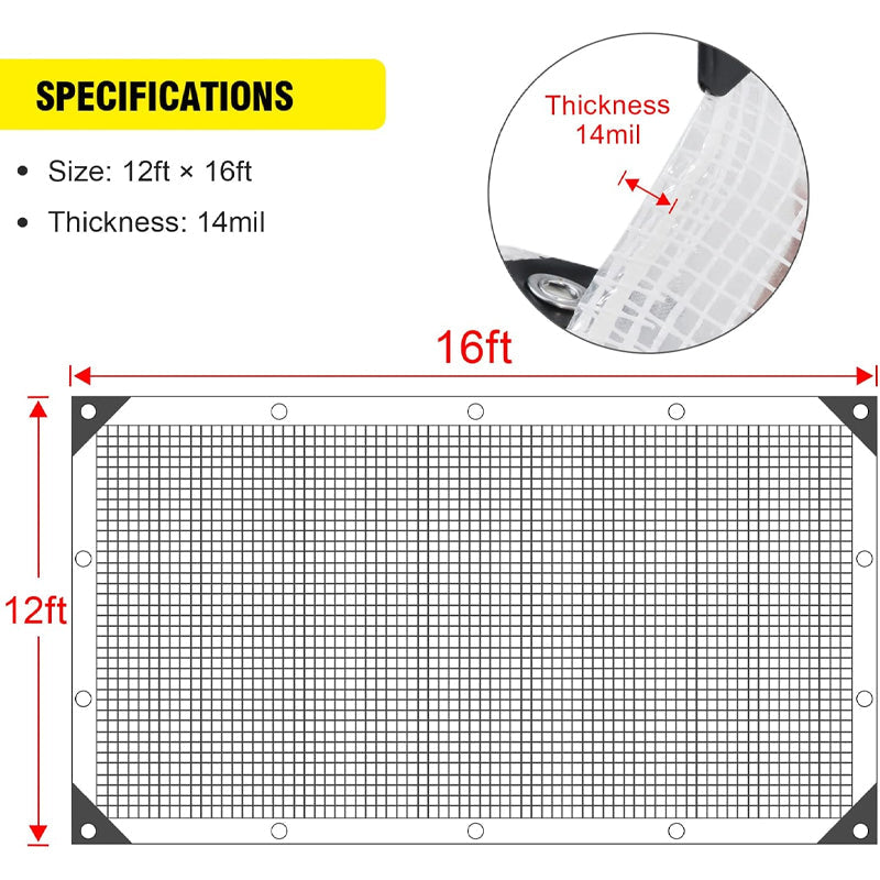 BowLift | 14 Mil Poly Tarp 12x16 ft Clear Greenhouse Tarp UV Resistant Waterproof Poly Tarp with Grommets