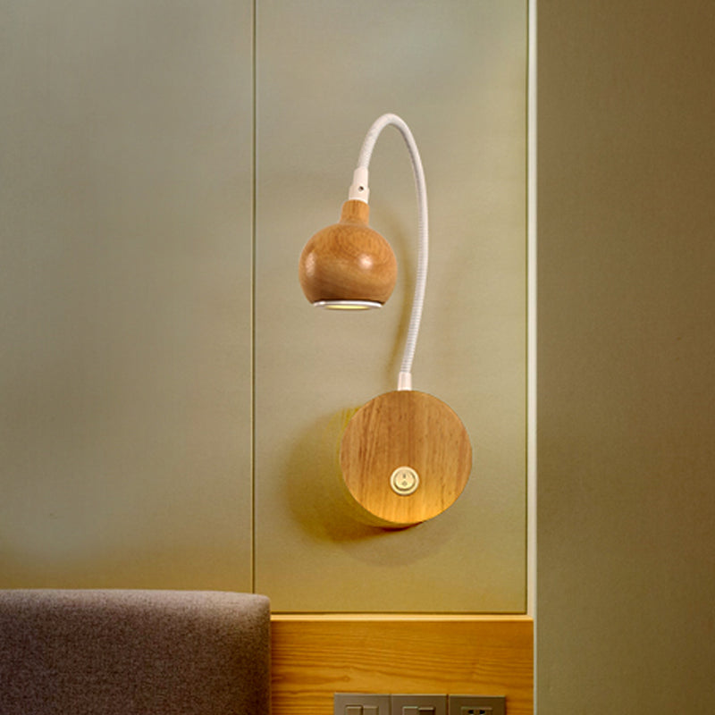 BowLift | Circle Wall Mount Lighting Modern Wood LED Beige Wall Light with White Adjustable Arm