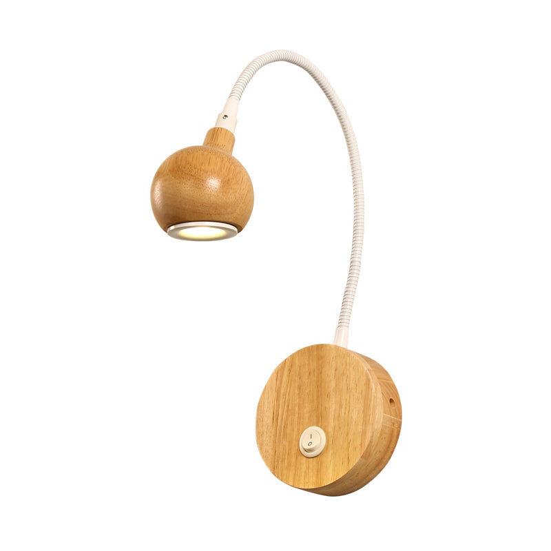BowLift | Circle Wall Mount Lighting Modern Wood LED Beige Wall Light with White Adjustable Arm