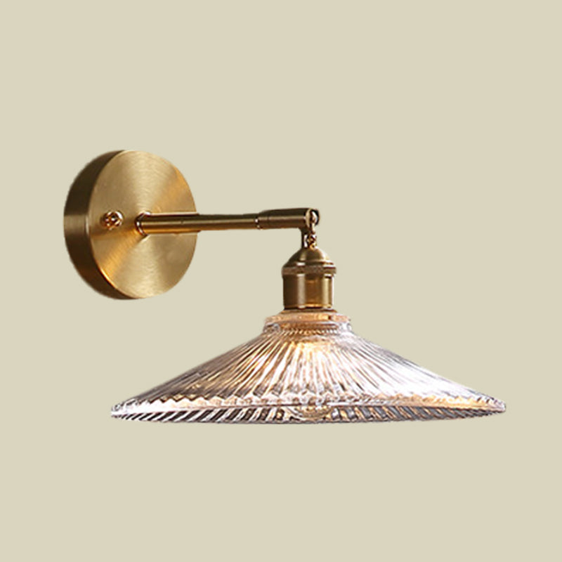 BowLift | 1 Head Nightstand Wall Light Simple Brass Wall Mounted Lamp with Wavy Clear Glass Shade