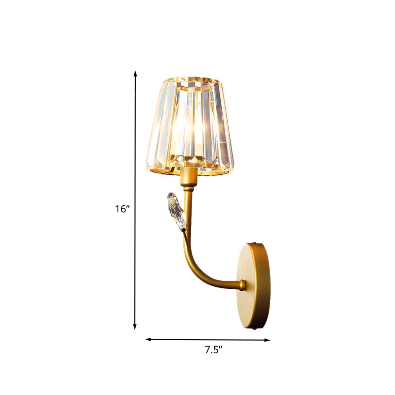 BowLift | Brass-finish conical wall lighting Minimalist 1/2-light crystal wall lamp with curved arm