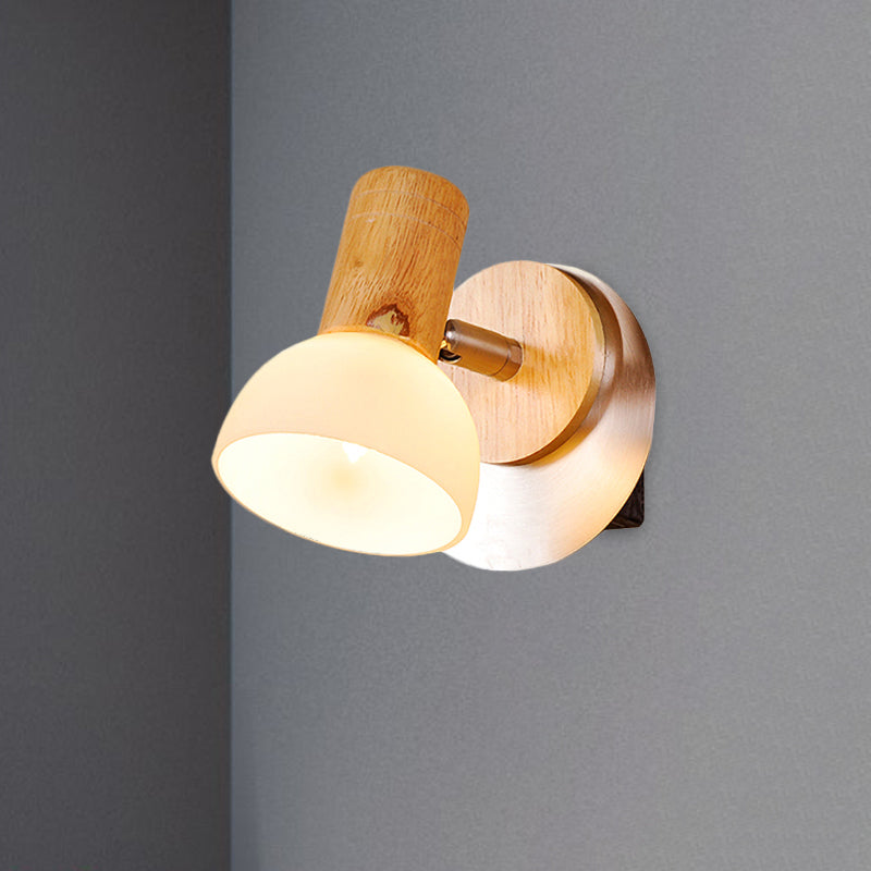 BowLift | Wood Dome Wall Light Modern 1 Head Milk White Glass Wall Mounted Lamp