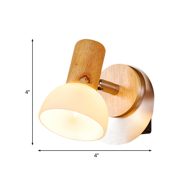 BowLift | Wood Dome Wall Light Modern 1 Head Milk White Glass Wall Mounted Lamp