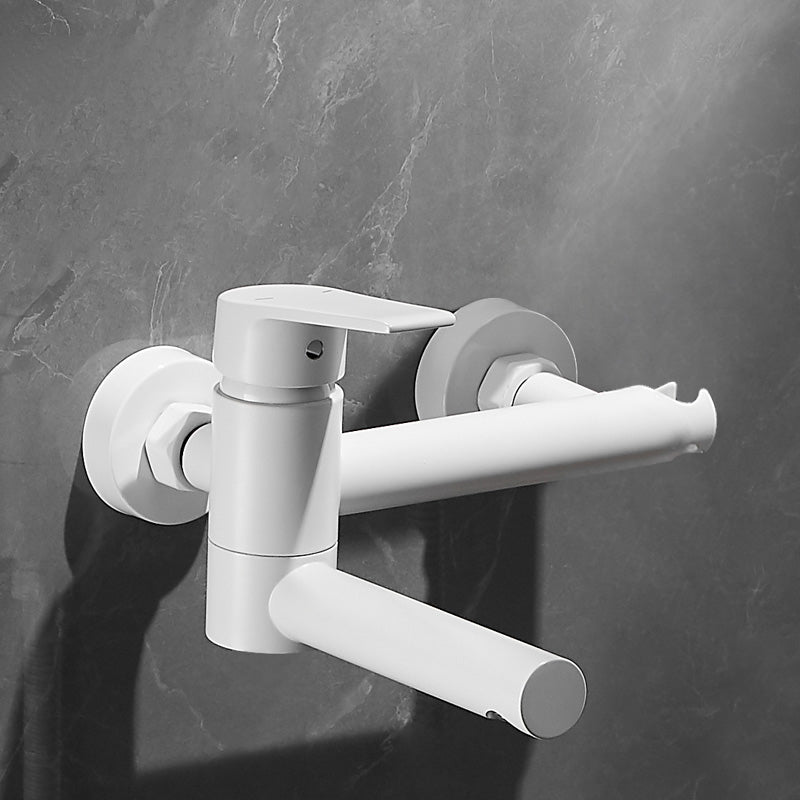BowLift | White Bath Water Faucet Trim Single Lever Handle Swivel Spout Wall Mounted Hand Shower Bathtub Filler