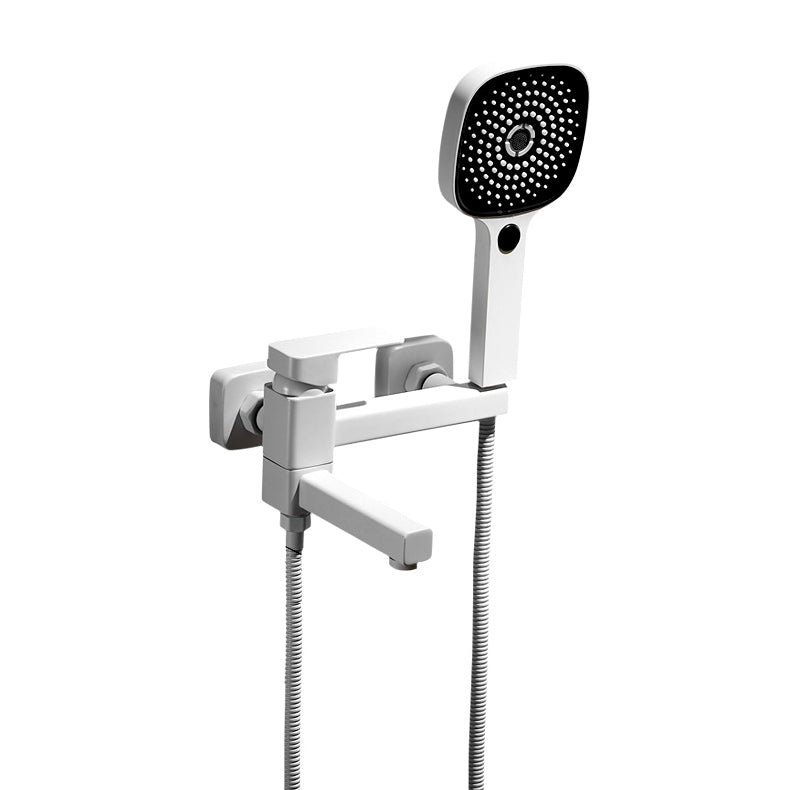 BowLift | White Bath Water Faucet Trim Single Lever Handle Swivel Spout Wall Mounted Hand Shower Bathtub Filler