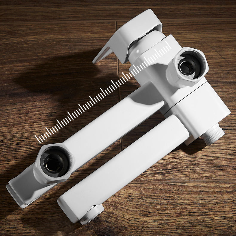 BowLift | White Bath Water Faucet Trim Single Lever Handle Swivel Spout Wall Mounted Hand Shower Bathtub Filler
