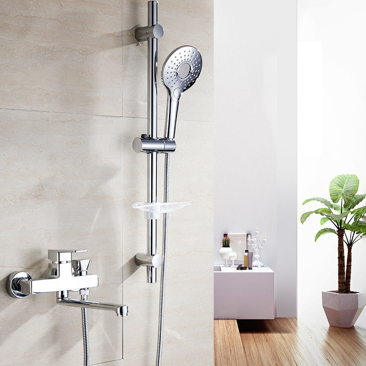 BowLift | Chrome polished bathroom faucet wall-mounted with swivel spout and hand shower