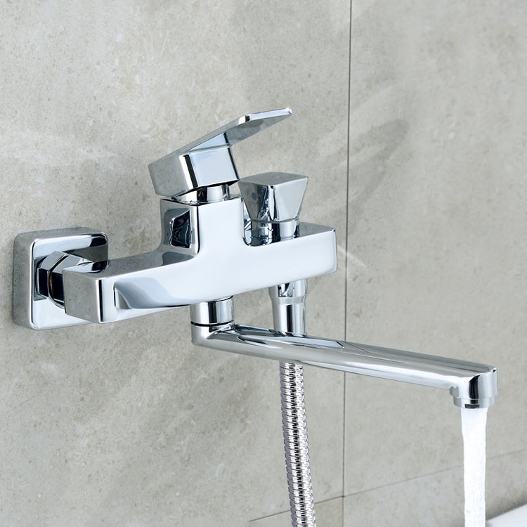 BowLift | Wall Mounted Bathtub Faucet Trim Polished Chrome Swivel Spout with Hand Shower