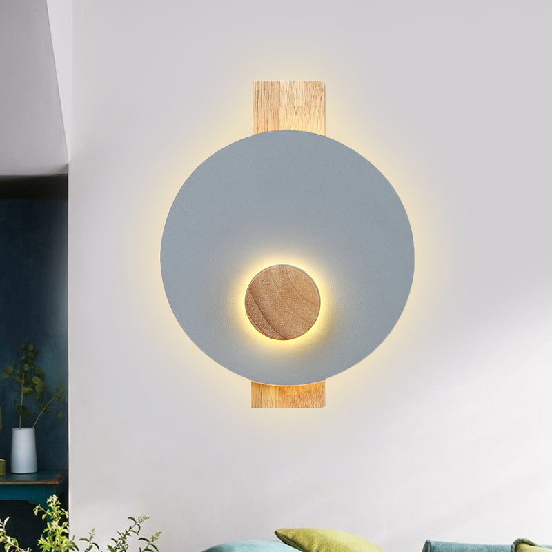 BowLift | Black/Gray/White Disc Wall Light Minimalist LED Metal Wall Lamp with Wooden Back for the Bedroom