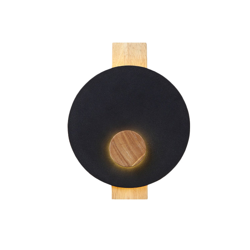 BowLift | Black/Gray/White Disc Wall Light Minimalist LED Metal Wall Lamp with Wooden Back for the Bedroom