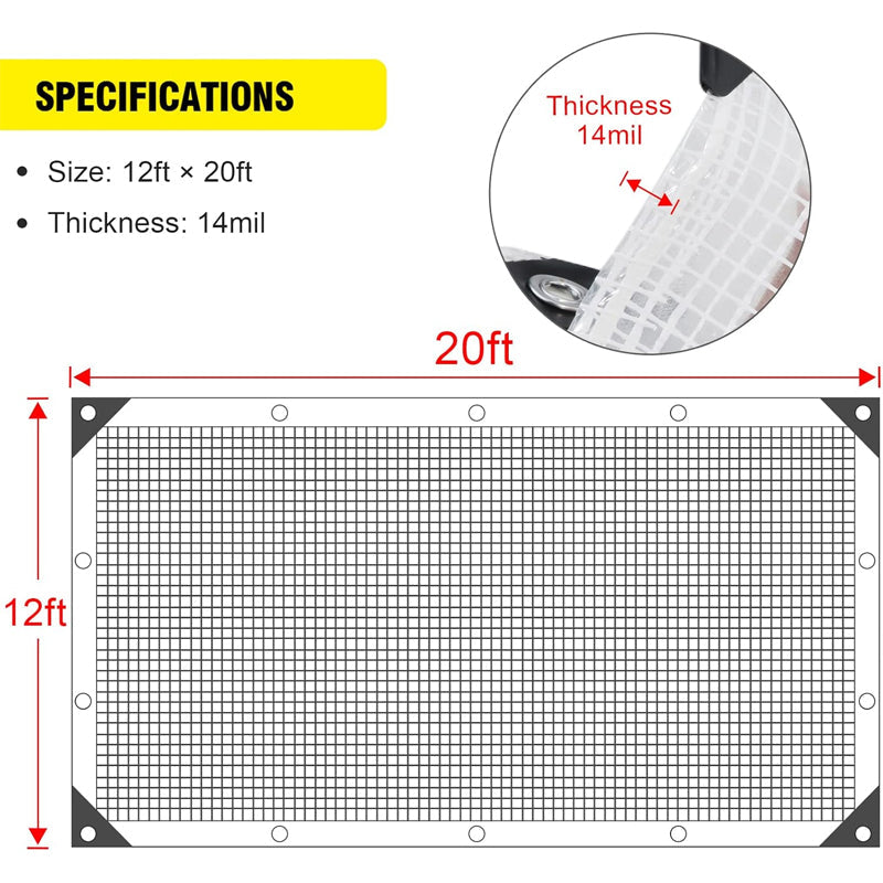 BowLift | 14 Mil 12x20 ft Poly Plastic Tarp Multi-Purpose Waterproof Cover Outdoor UV Resistant Poly Tarp