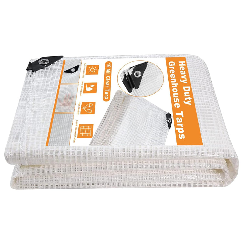 BowLift | 16 Mil 20x30 ft Greenhouse Cover Clear Plastic Tarp Heavy Duty Waterproof Poly Tarp Outdoor Tarpaulin