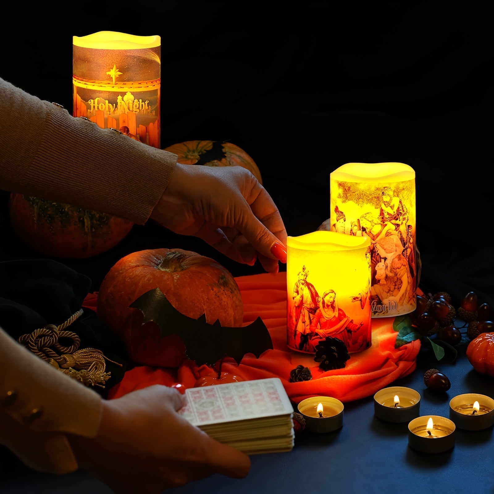 BowLift | Flameless LED Christmas Candles – 3pcs Battery-Powered Holy Night Lights Candle with Timer Featuring Nativity Scene for Warm Holiday Home Ambience