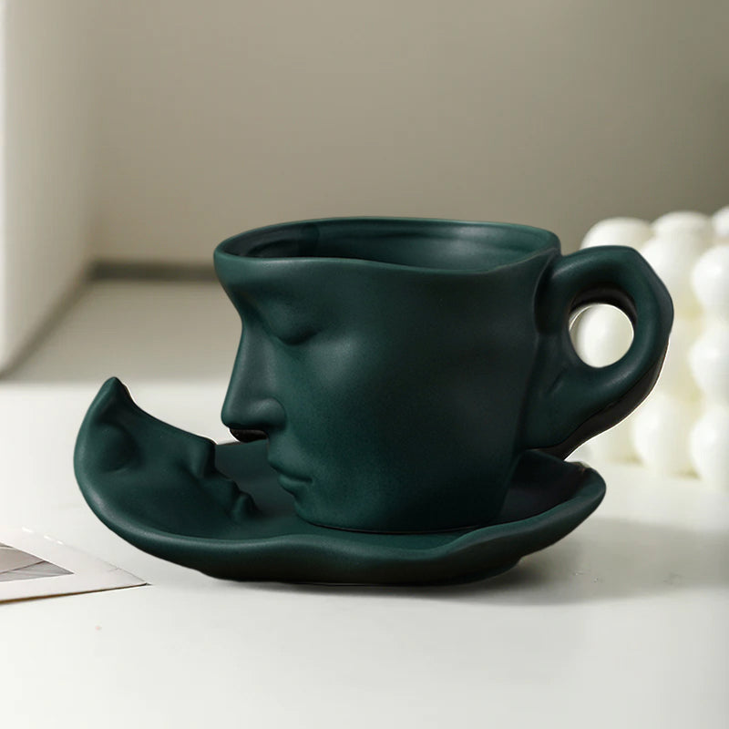 BowLift | Metal Touching Face Creative Ceramic Kiss Coffee Cup, Artistic Vibe Mug & Saucer Set