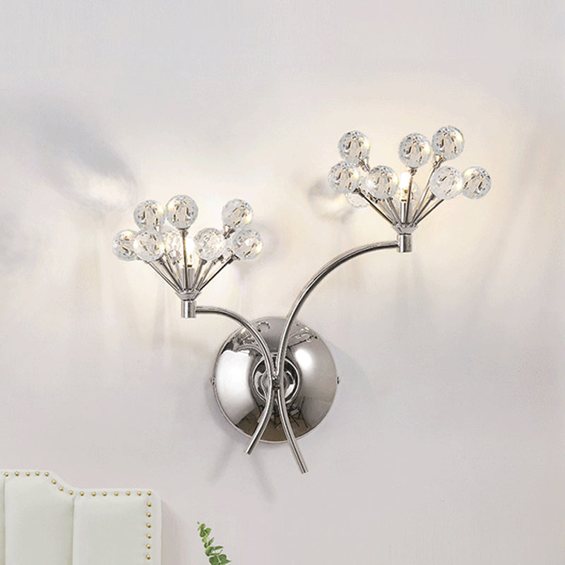 BowLift | Crystal Balls Floral Wall Lighting Modern Style 2 Lights Living Room Wall Lamp Chrome
