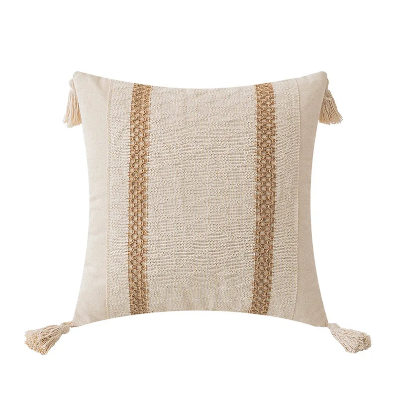 BowLift | Boho Geometric Cotton and Linen Tassel Cushion Cover