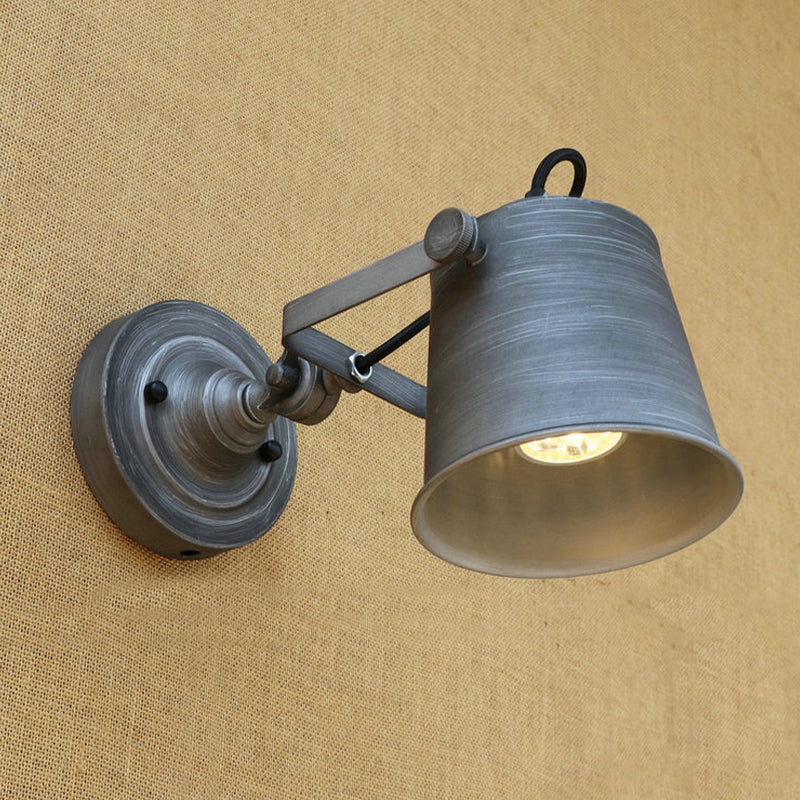 BowLift | Antique Style Bucket Wall Lamp Sconces 1 Light Iron Adjustable Wall Mounted Light in Black/Grey for Outdoor