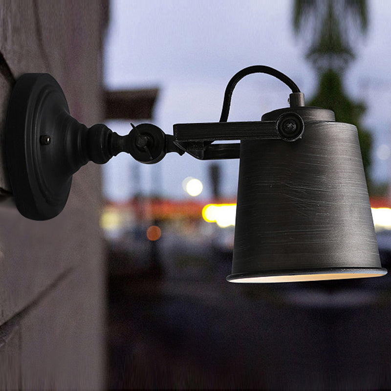 BowLift | Antique Style Bucket Wall Lamp Sconces 1 Light Iron Adjustable Wall Mounted Light in Black/Grey for Outdoor