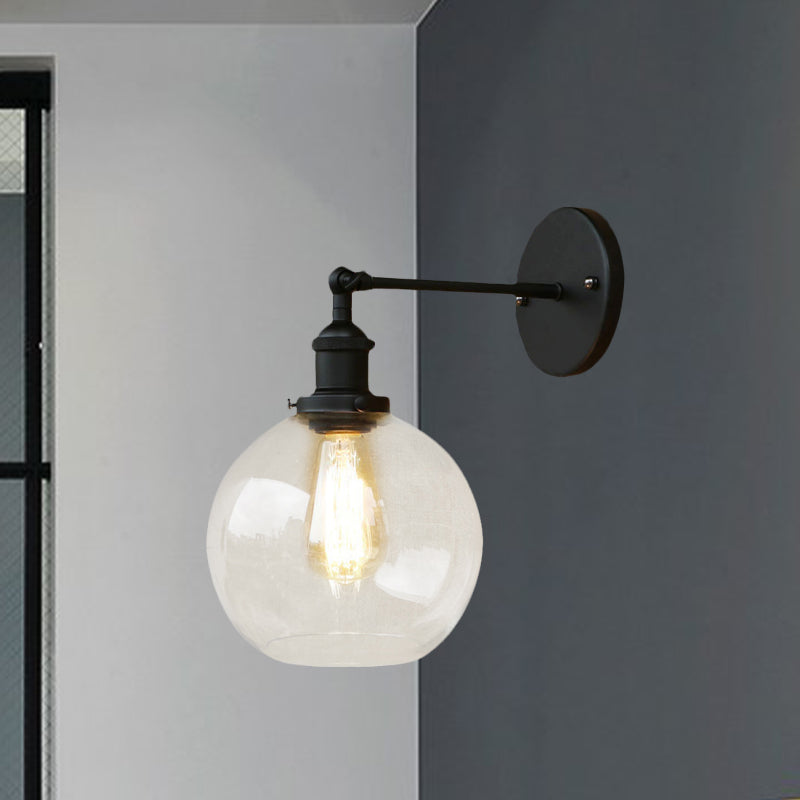 BowLift | Clear Glass Black Wall Lamp Lighting Orb 1-Light Vintage Light for Living Room